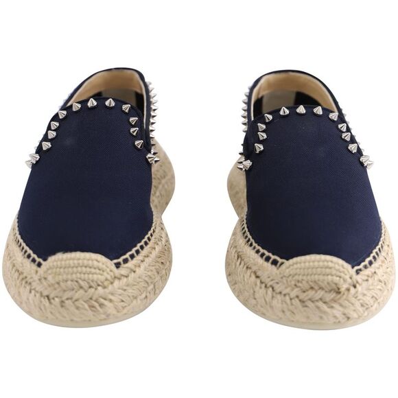 Christian Louboutin Espasneak Studded Flatform Espadrilles in Navy Blue Canvas - Picture 2 of 9